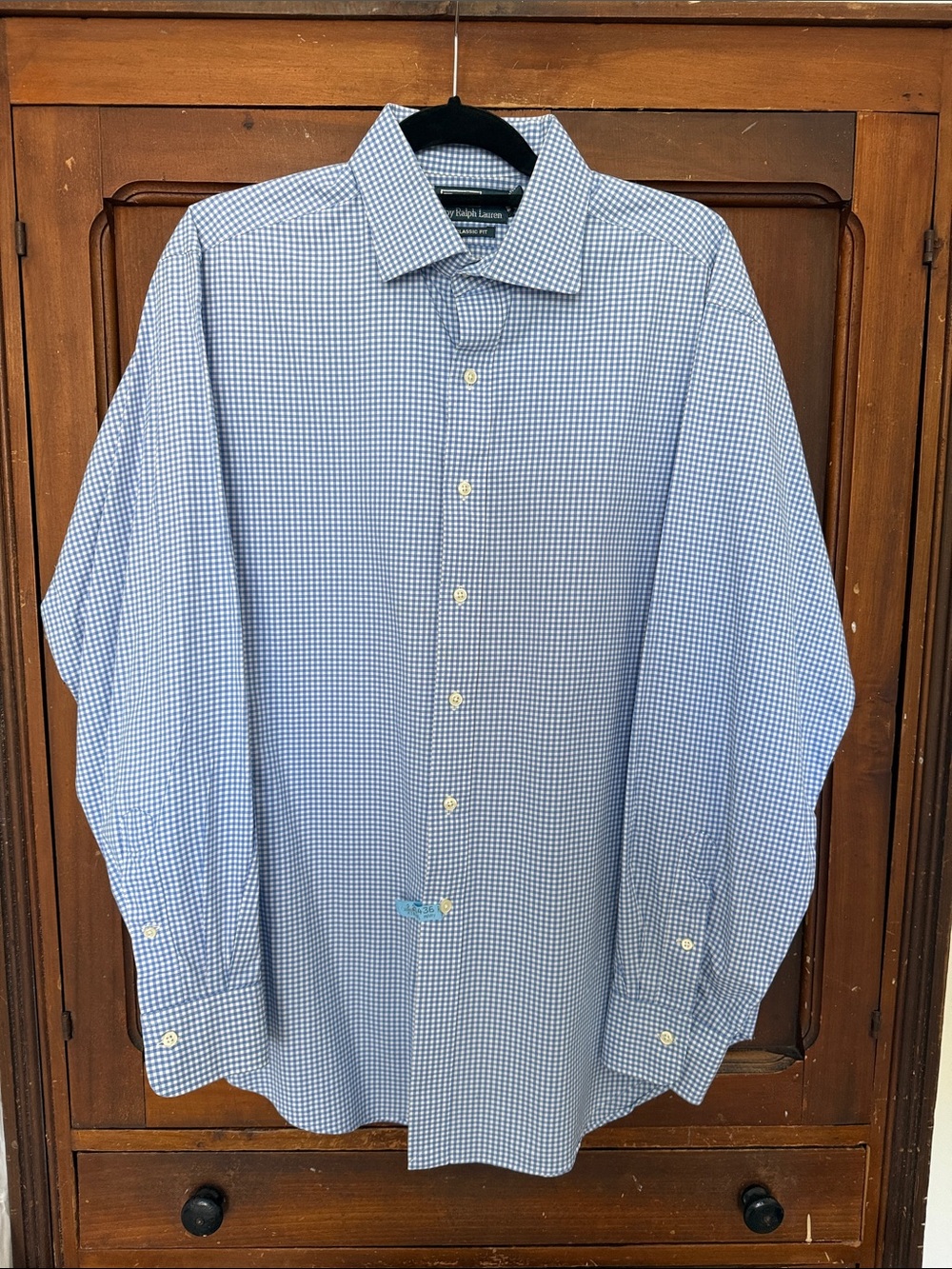 Polo Ralph Lauren Blue and White Micro-Check Long-Sleeve Dress Shirt